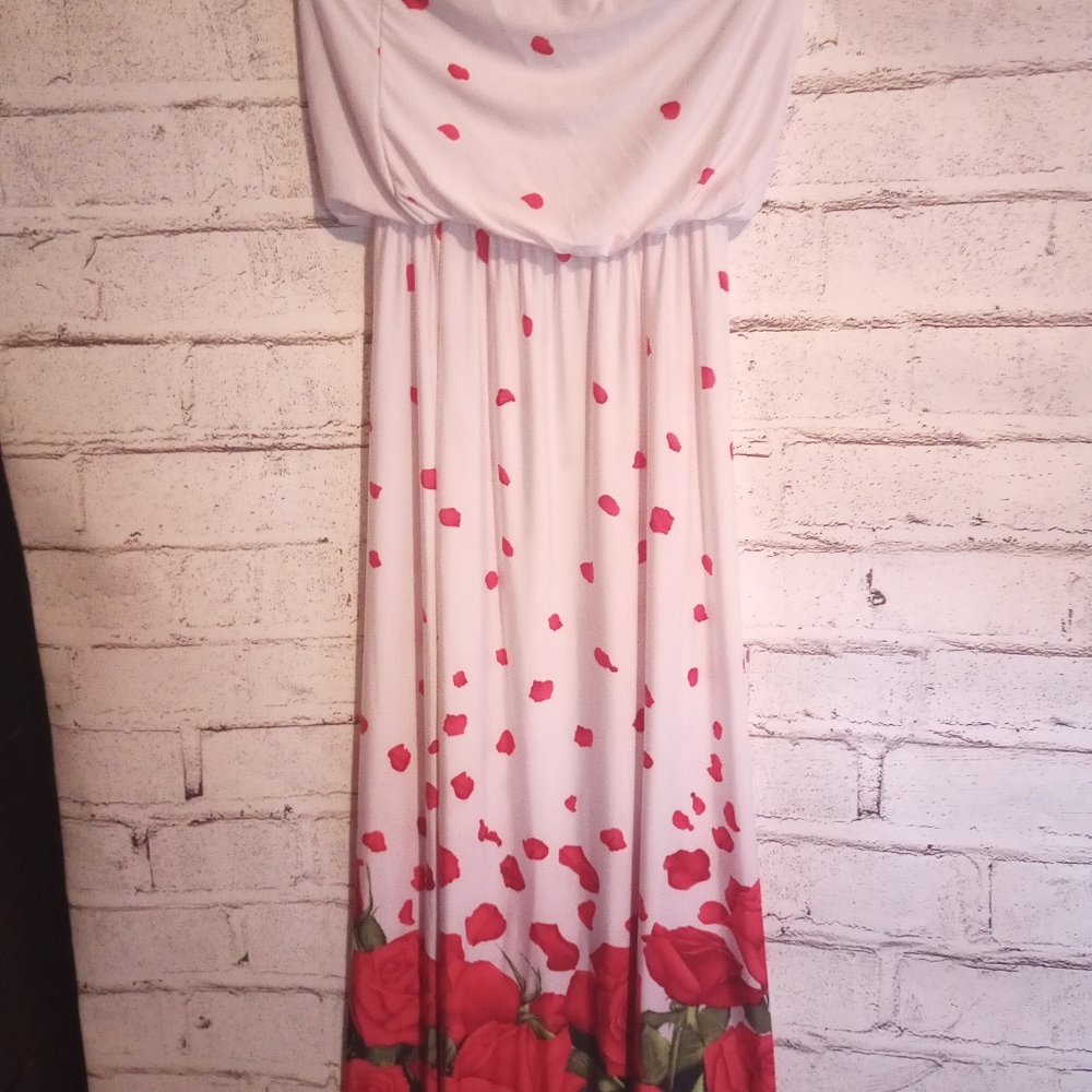 Loila Sleeveless Rose White Maxi Dress size Large